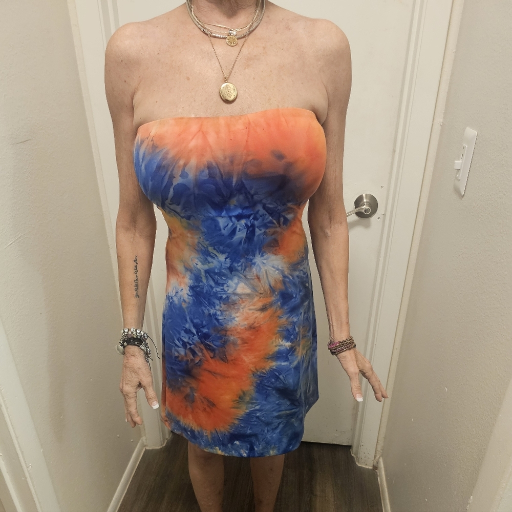Susana Monaco Strapless Orange and Blue Dress